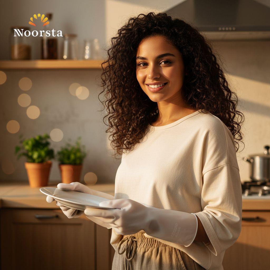 جوانتي مطبخ سيليكون تقيل بفرشاة مدمجة لغسيل المواعين - Premium Heavy-Duty Silicone Cleaning Gloves with Built-in Scrubbers - Noorsta