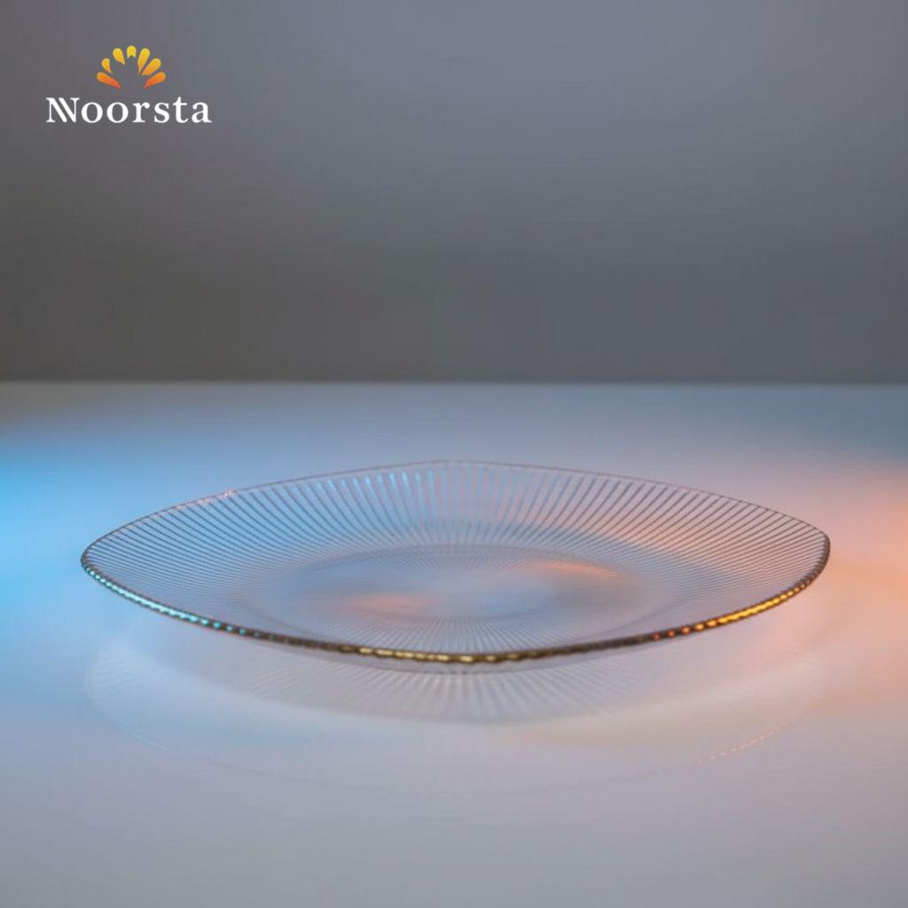 طقم جاتوه زجاج بيركس مضلع بحواف ذهبية 7 قطع - Elegant 7-Piece Ribbed Pyrex Glass Dessert Set with Gold Rim - Noorsta
