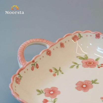 سيرفيس تقديم بورسلين بيد بنقشة الورد لجهاز العروسة - Chic Floral Porcelain Serving Dish with Handles - Noorsta