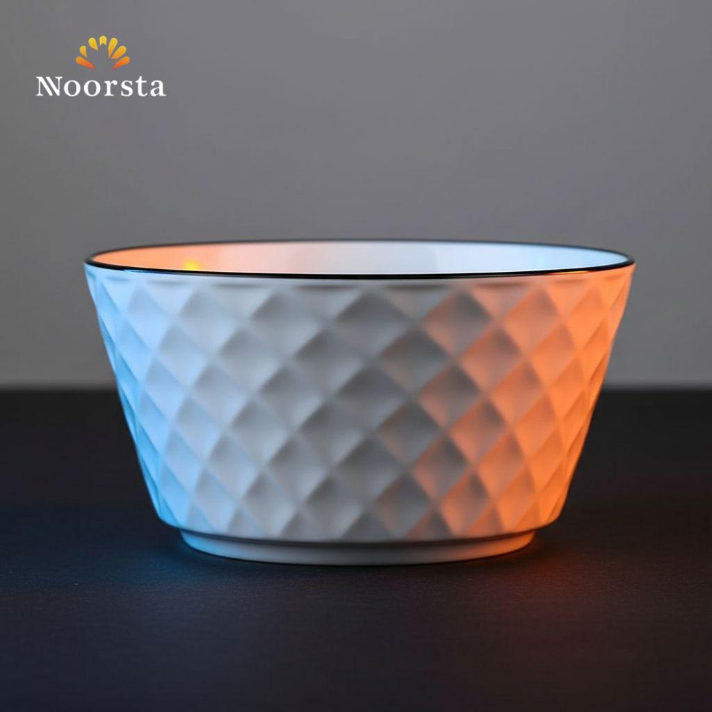 بولة بورسلين شيك للشوربة والسلطة - Premium White Porcelain Soup Bowl with Black Rim - Noorsta