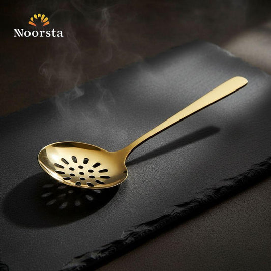 مقصوصة دهبي شيك للقلي والتصفية - Elegant Gold Slotted Skimmer Spoon - Noorsta
