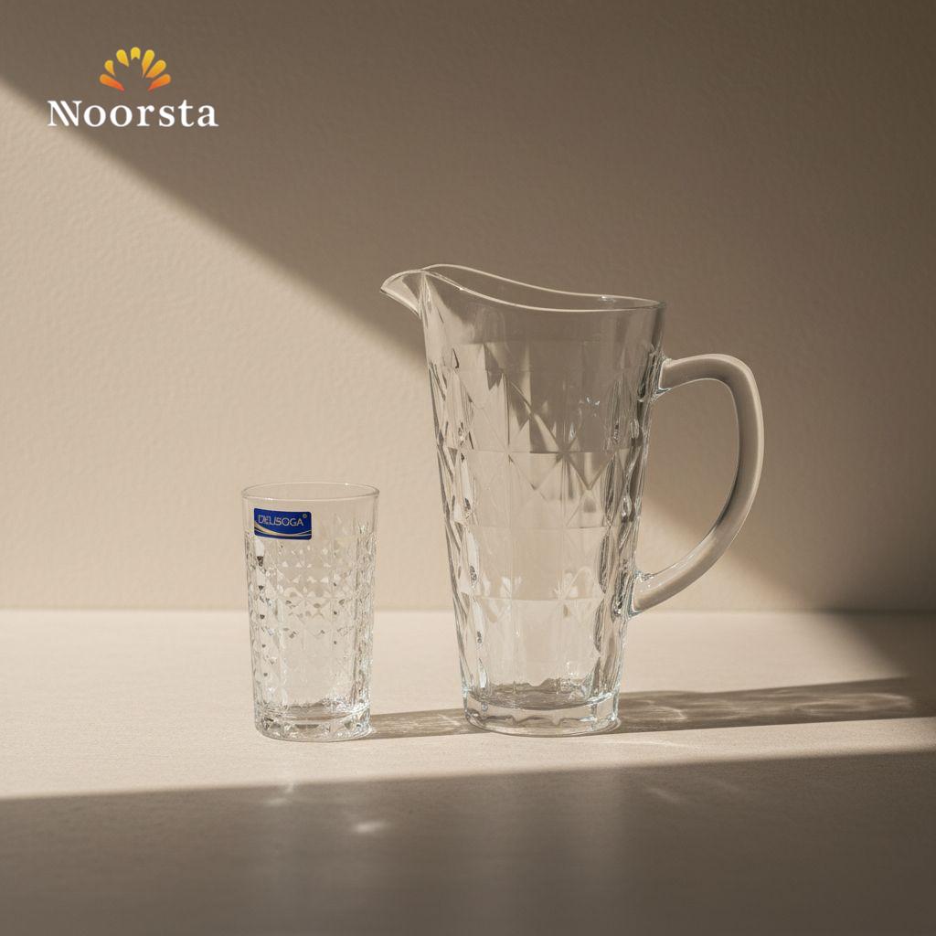 Royal Diamond-Cut Crystal Glass Serving Set - Pitcher & Tumblers