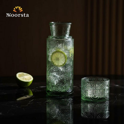 Art Deco Arch Textured Glass Carafe & Tumbler Set