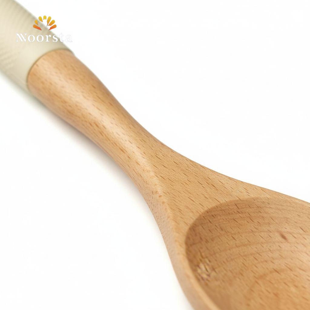 Nordic Artisan Beechwood Serving Spoon with Textured Cream Grip