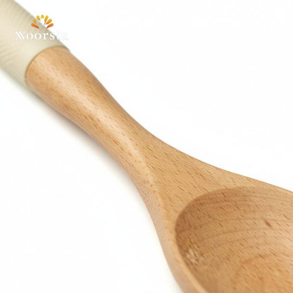Nordic Artisan Beechwood Serving Spoon with Textured Cream Grip