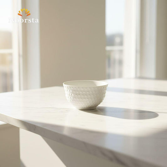 بولة بورسلين أبيض بنقشة بارزة للشوربة والحلويات - Elegant White Embossed Porcelain Soup and Dessert Bowl - Noorsta
