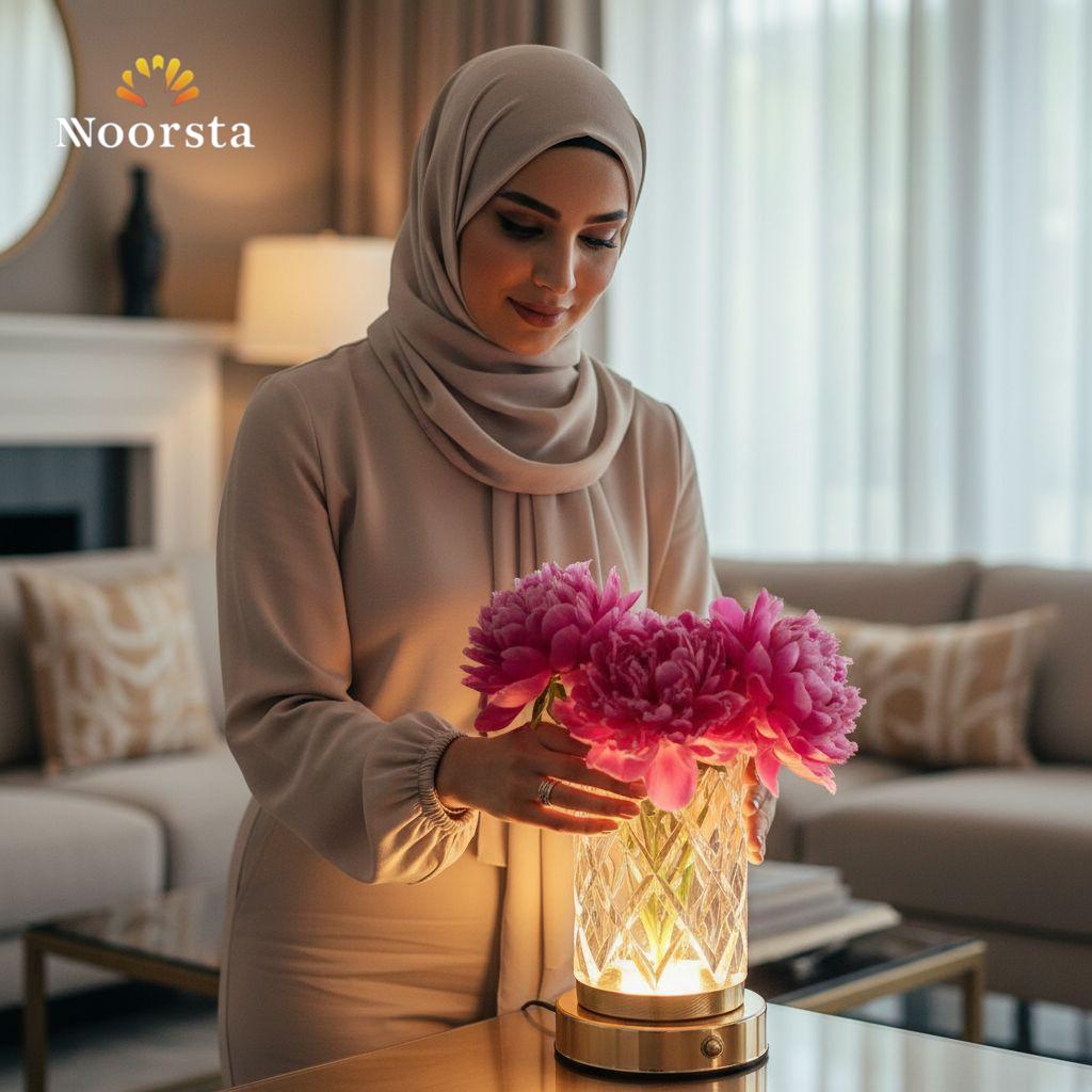 أباجورة وفازة كريستال بتنور بالتاتش - Elegant Crystal Touch Lamp and Vase - Noorsta