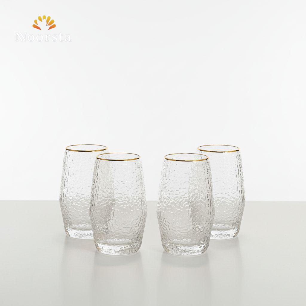 طقم أكواب زجاجية بتصميم 'غلاسيير' المطرّق وحافة ذهبية - 6 قطع