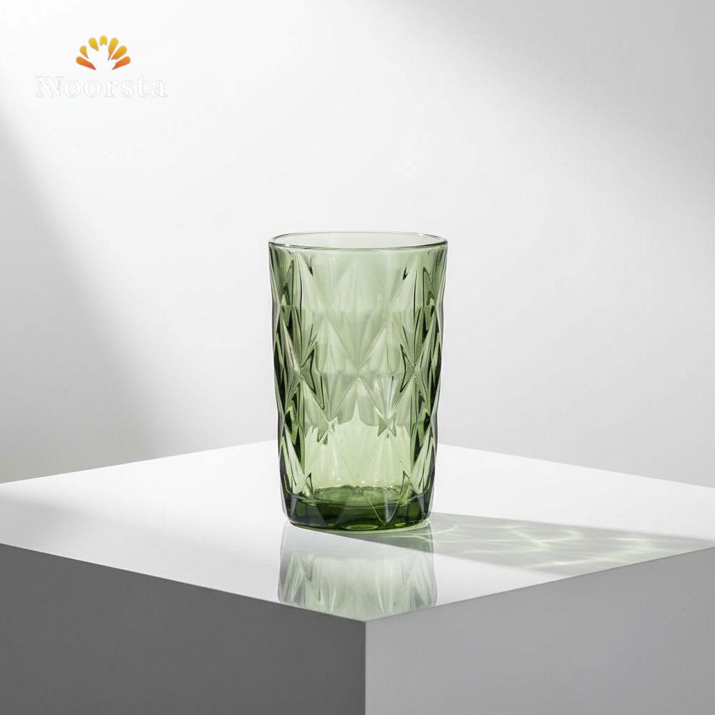 طقم كوبايات شوب كريستال منقوشة لتقديم العصير والمية - Elegant Diamond Cut Crystal Glass Tumbler Set - Noorsta