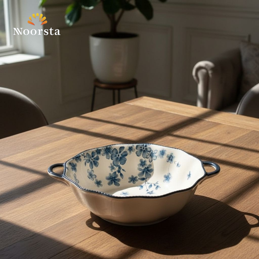 طاجن سيراميك حراري شيك للعزومات - Authentic Handcrafted Floral Ceramic Casserole Dish - Noorsta