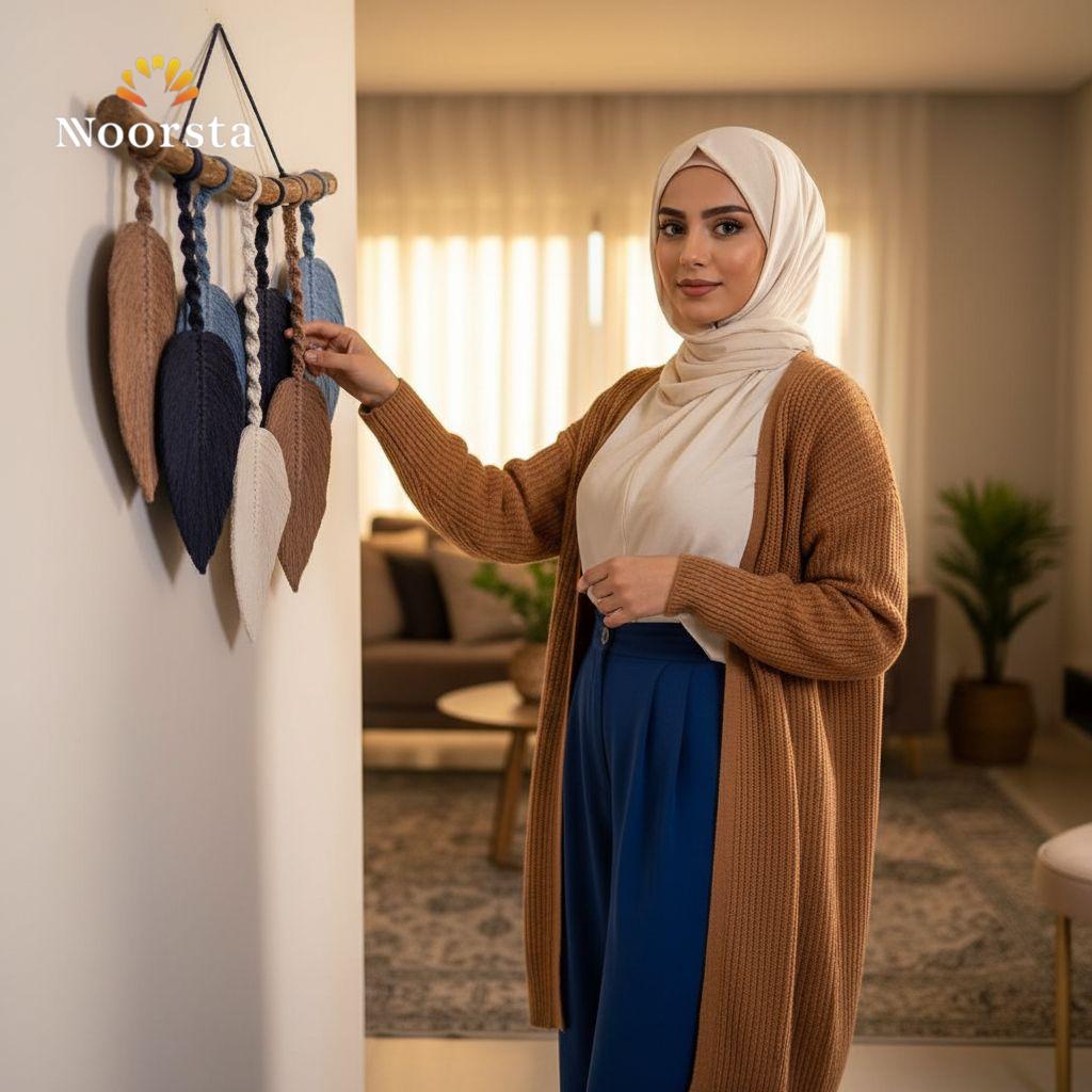 جدارية مكرمية بوهيمي شيك للبيت - Boho Chic Macrame Leaf Wall Hanging - Noorsta