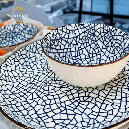 طقم عشاء بورسلين حراري 12 قطعة بنقشة هندسية - Modern 12-Piece Thermal Porcelain Dinnerware Set - Noorsta