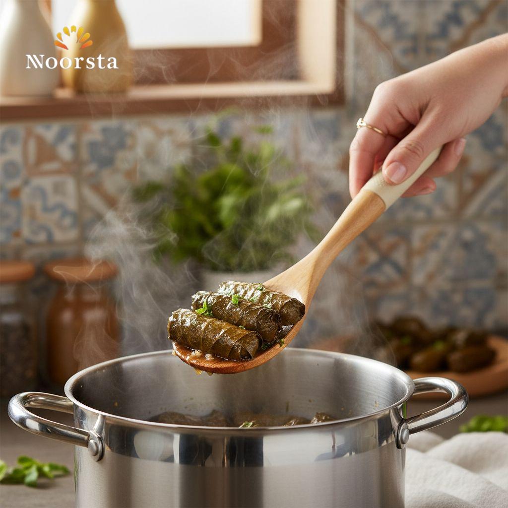 Nordic Essence Wooden Slotted Spoon with Textured Cream Grip