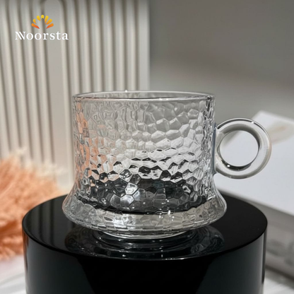 طقم استكانة قهوة زجاج 6 قطع شيك جدا - Elegant Textured Glass Coffee Cup Set - Noorsta