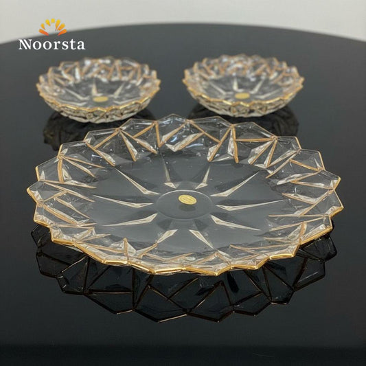 Radiant Geometric Gold-Rimmed Crystal Serving Set