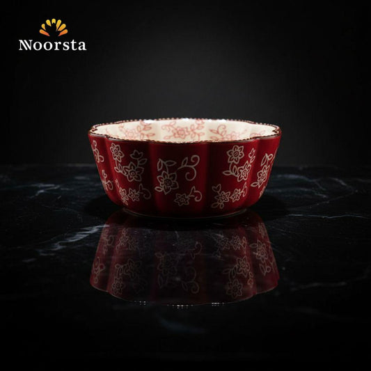 Crimson Bloom Scalloped Ceramic Baking Bowl - 6 Inch