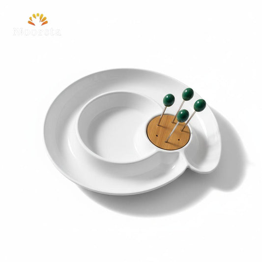 The Verde Ceramic Snack Platter with Wooden Insert & Serving Picks