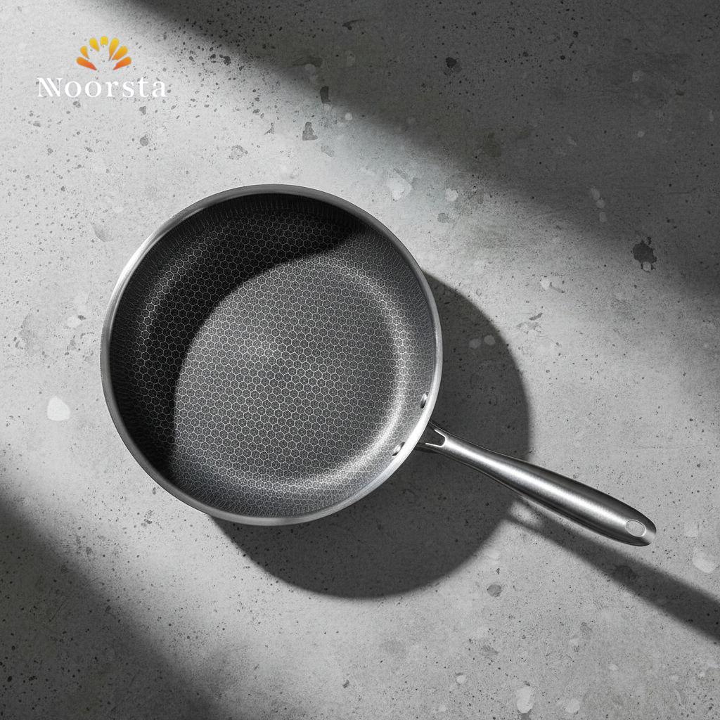 طاسة ستانلس ستيل هاني كومب عملية جدا - Premium Honeycomb Stainless Steel Frying Pan - Noorsta