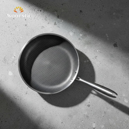 طاسة ستانلس ستيل هاني كومب عملية جدا - Premium Honeycomb Stainless Steel Frying Pan - Noorsta