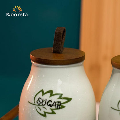 طقم سكر وشاي بورسلين شيك - Botanical Porcelain Tea Coffee Sugar Canister Set - Noorsta