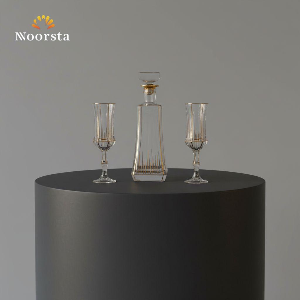 Regal Gold-Pinstripe Crystal Decanter & Flute Set - 7 Pieces