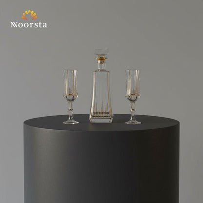 Regal Gold-Pinstripe Crystal Decanter & Flute Set - 7 Pieces
