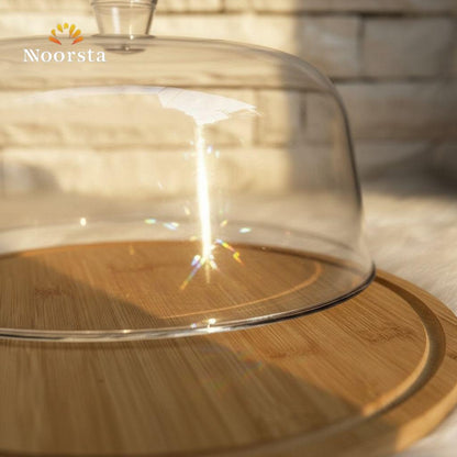 Artisan Bamboo Serving Platter with Crystal-Clear Dome 26cm