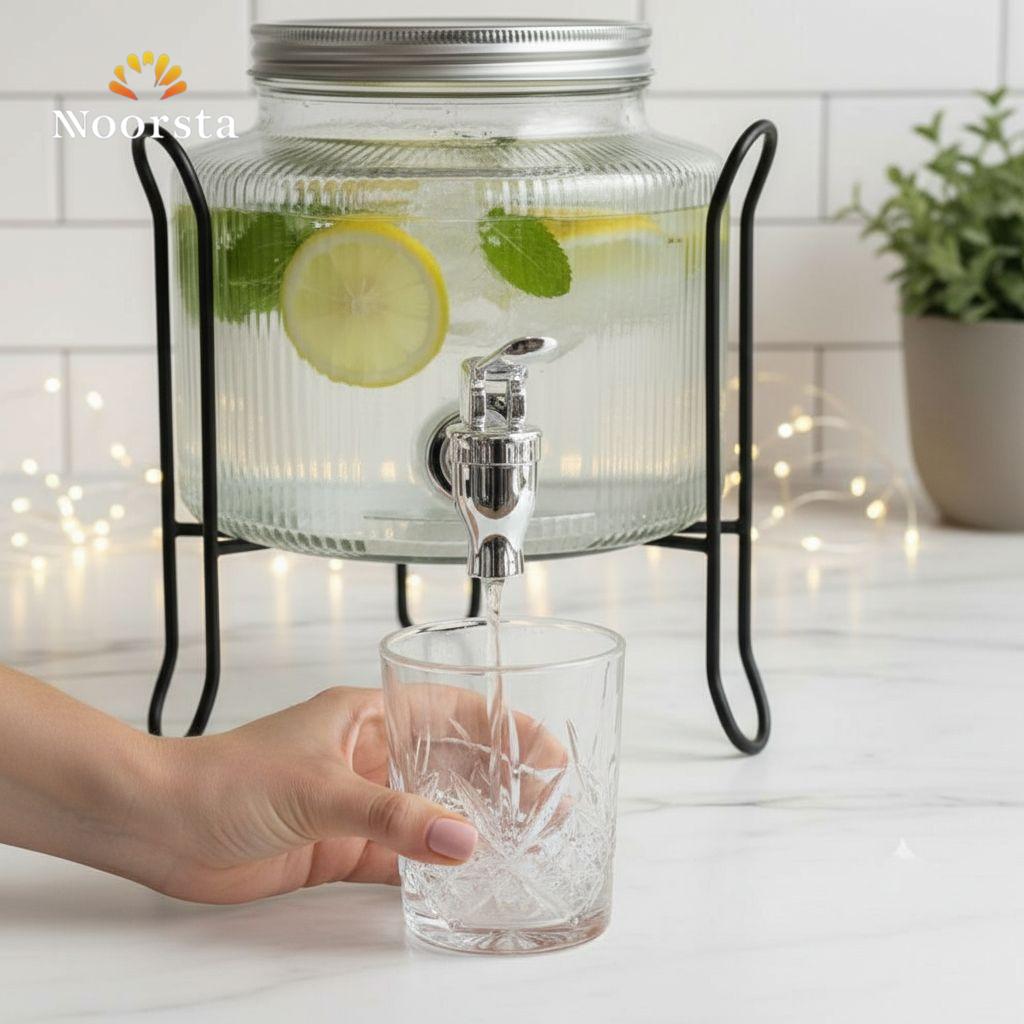 Lumina Ribbed Crystal Beverage Dispenser on Architectural Stand