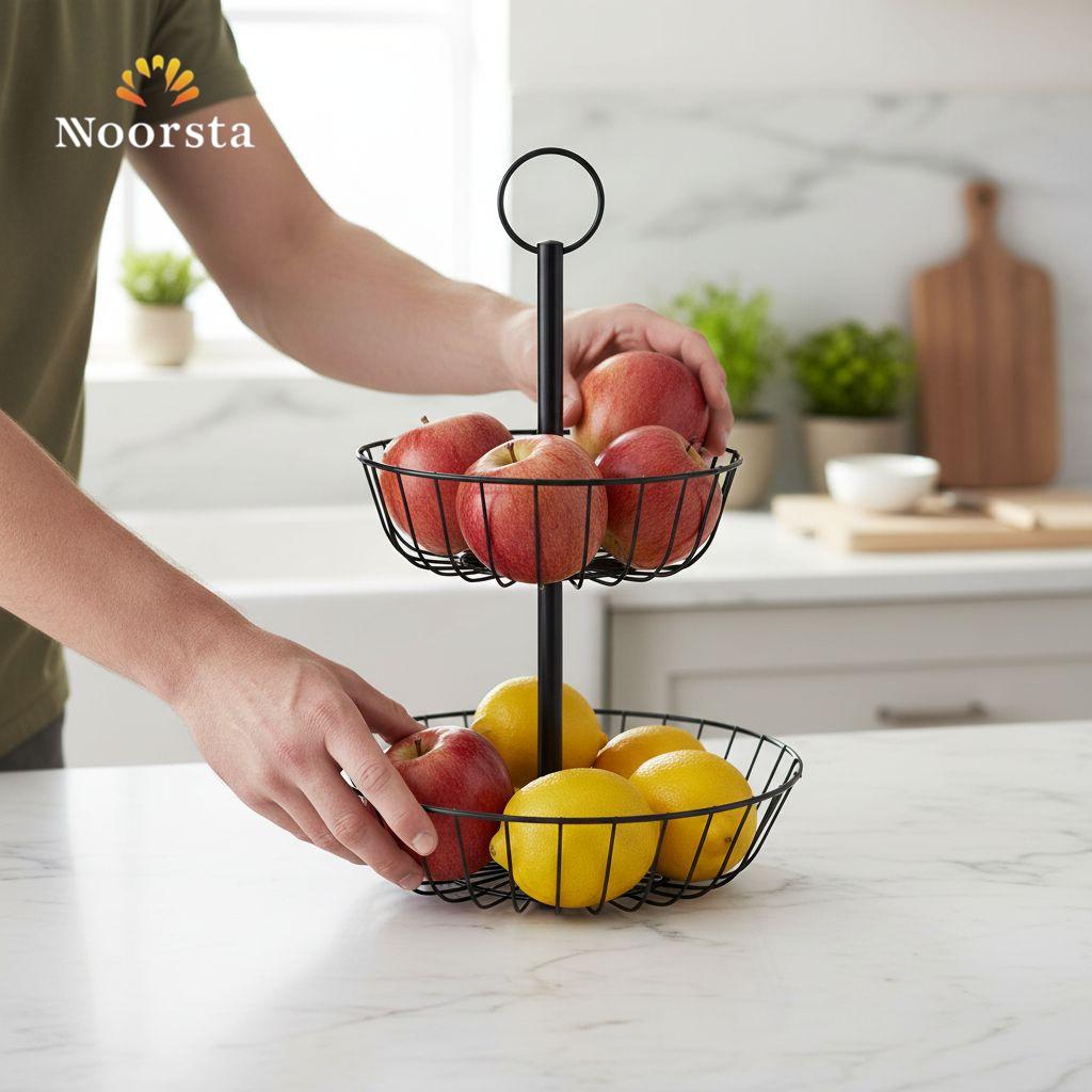 Noorsta™ Modern Matte Black 2-Tier Wire Fruit Basket & Organizer