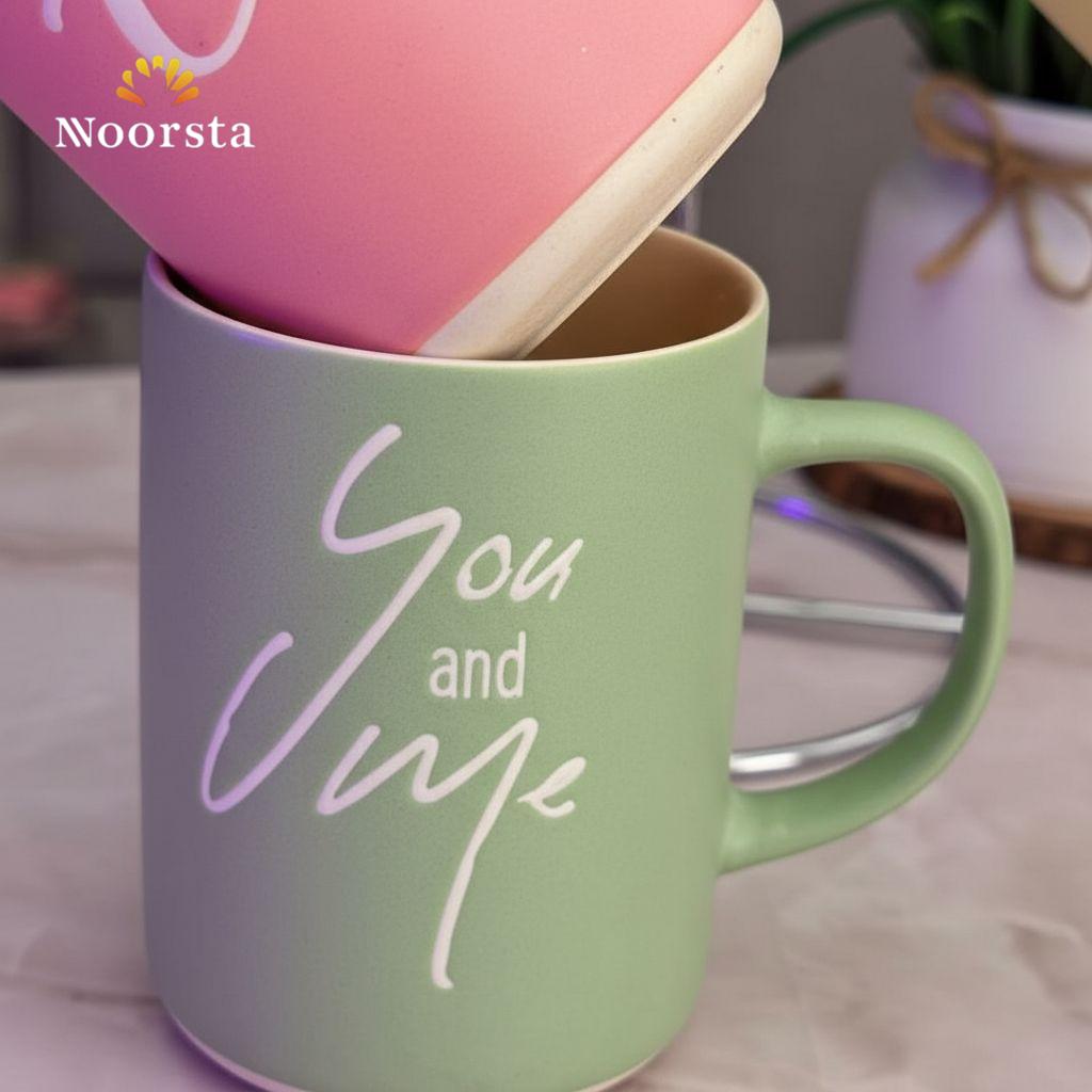 طقم مجات بورسلين مط ٤ قطع بالستاند - Modern Matte Porcelain Mug Set 400ml - Noorsta