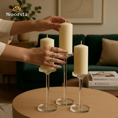 طقم شمعدان اكريليك شيك جدا لترابيزة السفرة - Modern Clear Acrylic Candle Holder Set of 3 - Noorsta