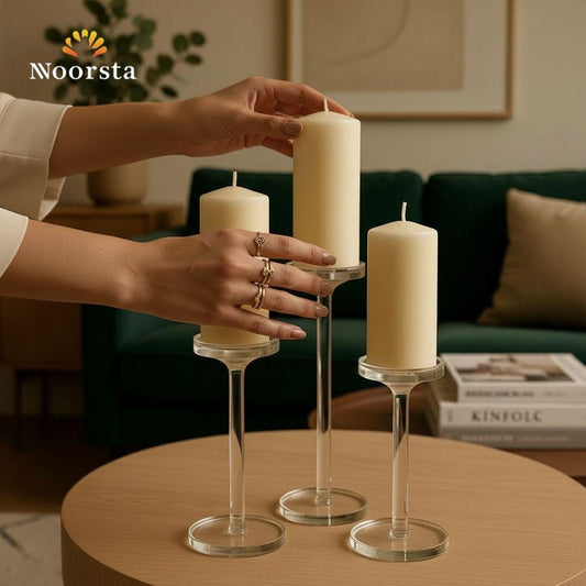 طقم شمعدان اكريليك شيك جدا لترابيزة السفرة - Modern Clear Acrylic Candle Holder Set of 3 - Noorsta