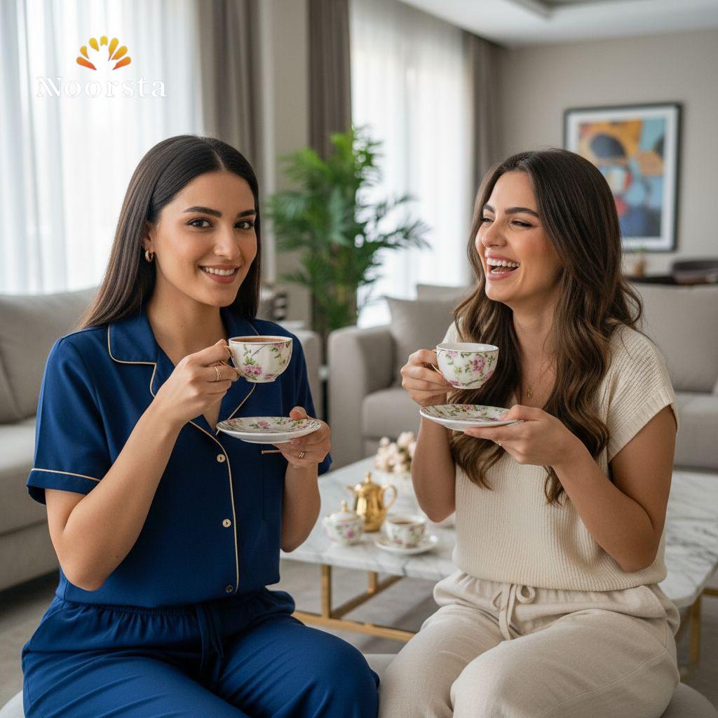 طقم قهوة فلور ١٢ قطعة شيك للضيافة - Classic Floral Porcelain Coffee Set 12 Pieces - Noorsta