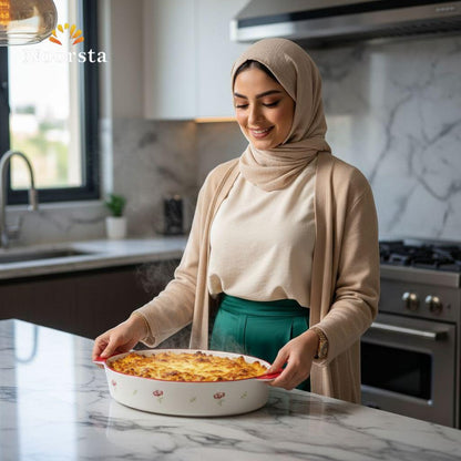 طقم طواجن بورسلين حراري شيك لعزومات العيلة - Authentic Floral Porcelain Bakeware Set - Noorsta