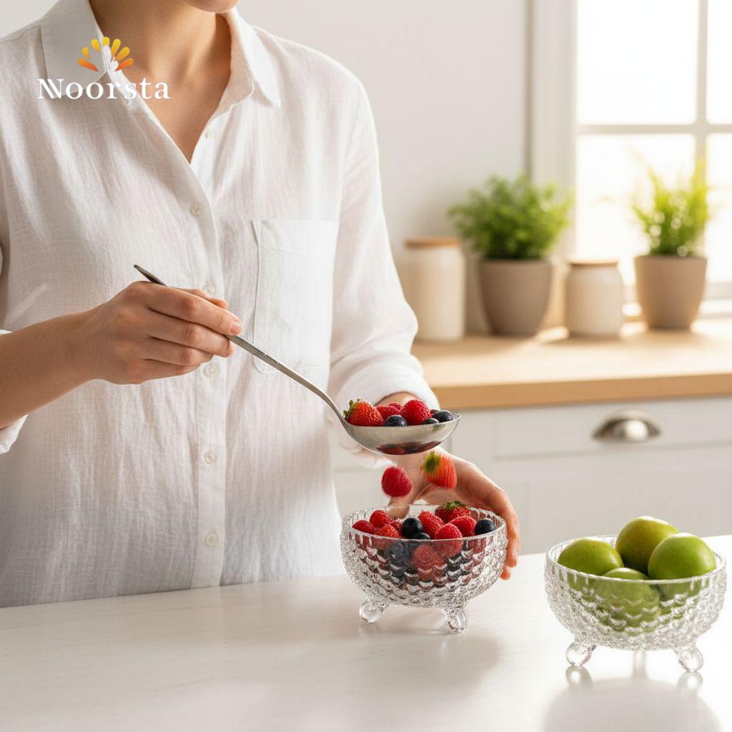 Radiant Crystal-Textured Footed Glass Serving Set - 7 Pieces
