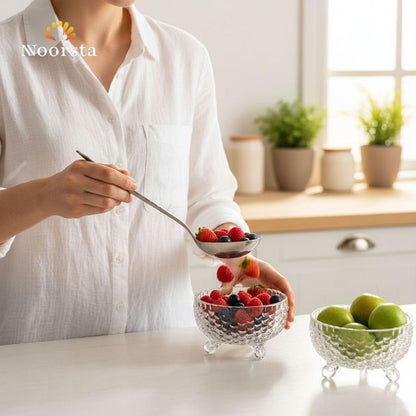 Radiant Crystal-Textured Footed Glass Serving Set - 7 Pieces