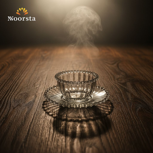 طقم خشاف بولات واطباق قزاز بكنار بابلز شيك - Elegant 12-Piece Pearl Rim Glass Dessert Bowl Set - Noorsta