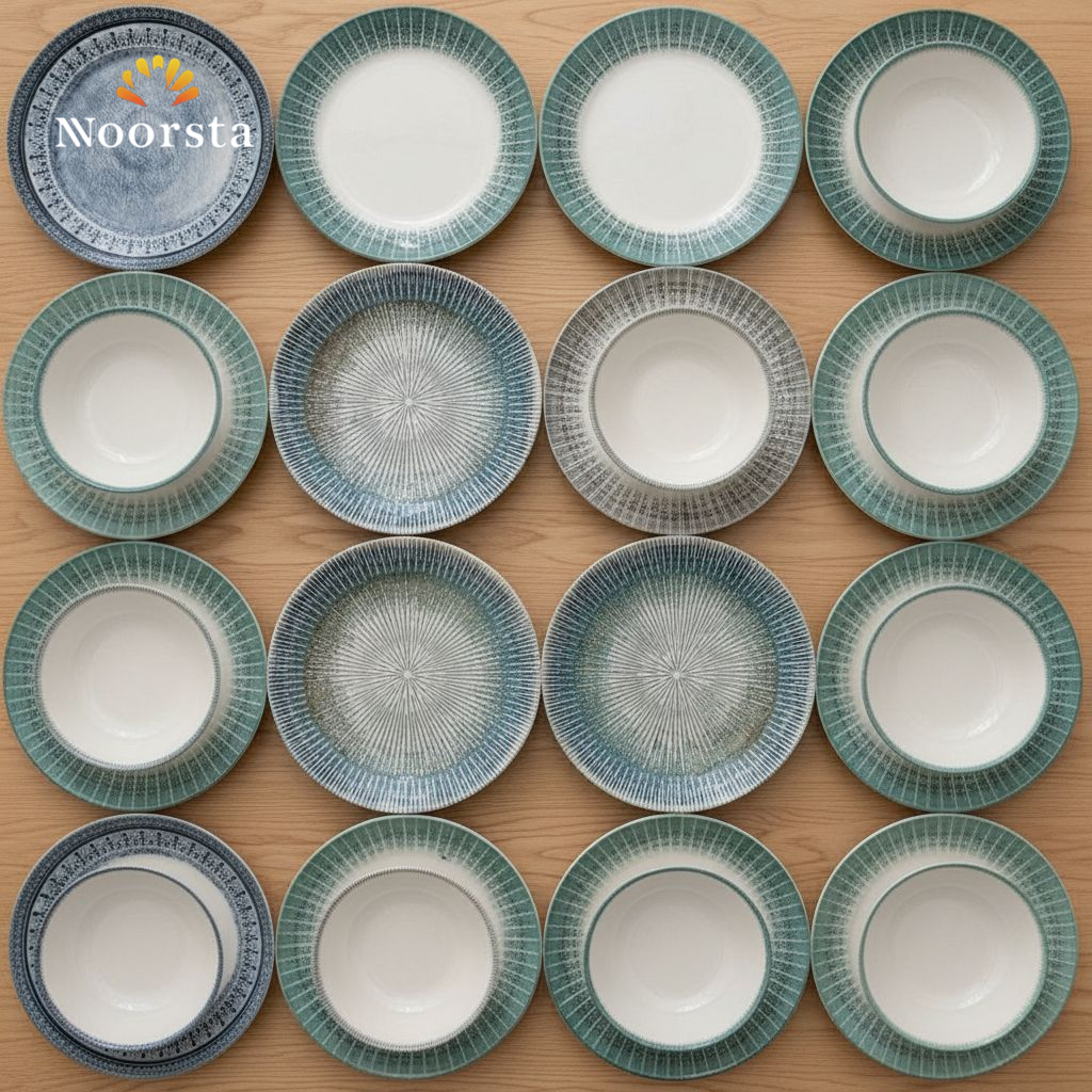 طقم عشاء بورسلين تركي بارز 24 قطعة لجهاز العروسة - Authentic Turkish 3D Embossed Porcelain Dinnerware Set - Noorsta