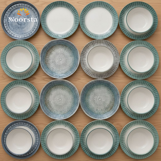 طقم عشاء بورسلين تركي بارز 24 قطعة لجهاز العروسة - Authentic Turkish 3D Embossed Porcelain Dinnerware Set - Noorsta