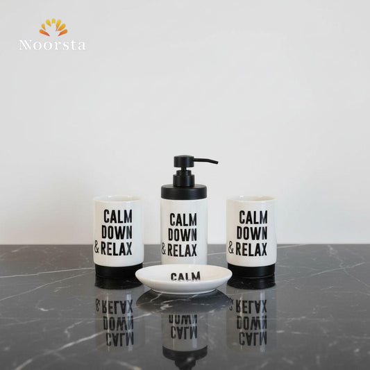 طقم حمام بورسلين 4 قطع شيك جدا لجهاز العروسة - Modern Porcelain Bathroom Accessories Set 4 Pieces - Noorsta