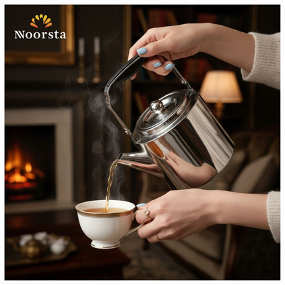 براد شاي استانلس شيك بلمسة دهبي وفضي - Premium Pure Stainless Steel Teapot with Infuser - Noorsta