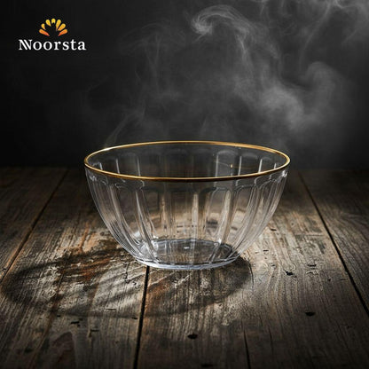 Luminous Gold-Rimmed Crystal-Clear Ribbed Serving Bowl