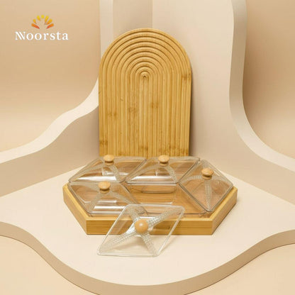 Hexagonal Bamboo & Crystal-Finish Acrylic Serving Set