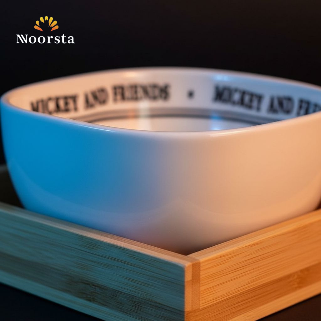 طقم بولات سيراميك ميكي وميني مع صينية خشب لتقديم السناكس - Playful Ceramic Mickey & Friends Snack Bowl Set with Wooden Tray - Noorsta