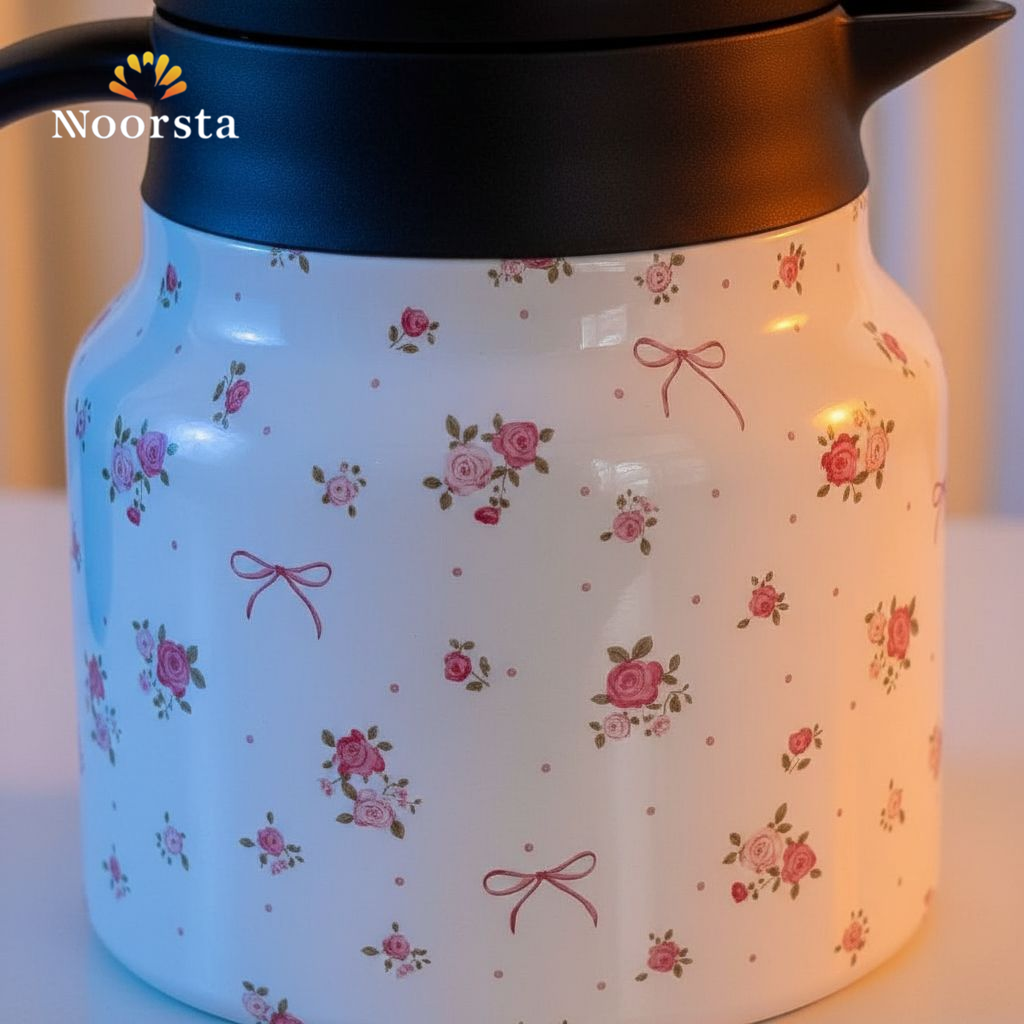 ترمس حراري شيك جدا لحفظ الحرارة بتصميم فيونكة - Elegant Floral Bow Thermal Carafe - Noorsta