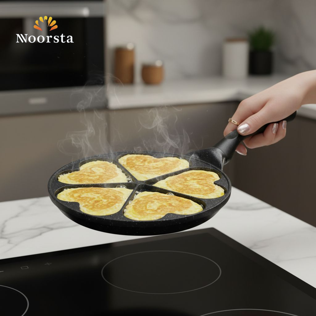 طاسة بان كيك وبيض 7 قلوب مانعة للالتصاق - Premium 7-Heart Non-Stick Pancake Pan - Noorsta