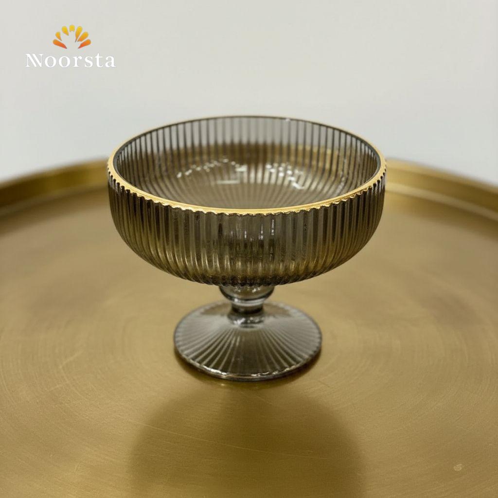Noir Fluted Smoked Glass Dessert Cup with Gold Rim