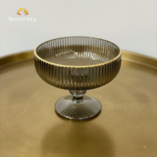 Noir Fluted Smoked Glass Dessert Cup with Gold Rim