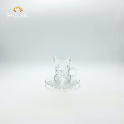 Deli Luxury Crystal-Cut Glass Tea Cup & Saucer Set (12-Piece)