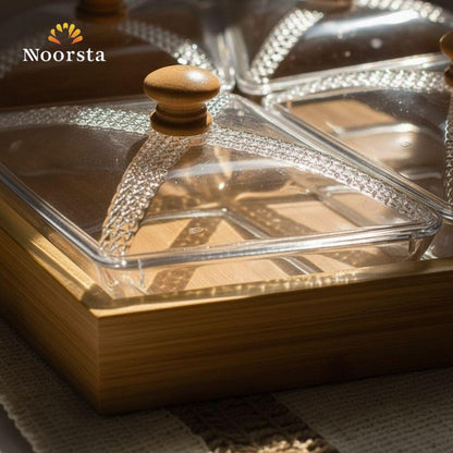 Hexagonal Bamboo & Crystal-Finish Acrylic Serving Set